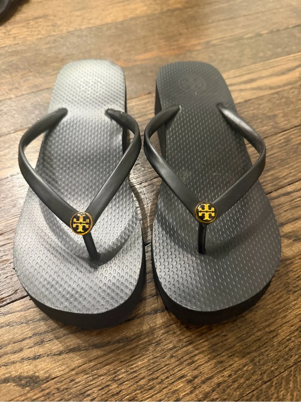 Tory Burch Black Flip Flops with Gold Logo